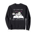Cat Reading Book Cozy Coffee Sweatshirt - Streetwear Style Unisex - T-Shirt, Sweatshirt, Hoodie