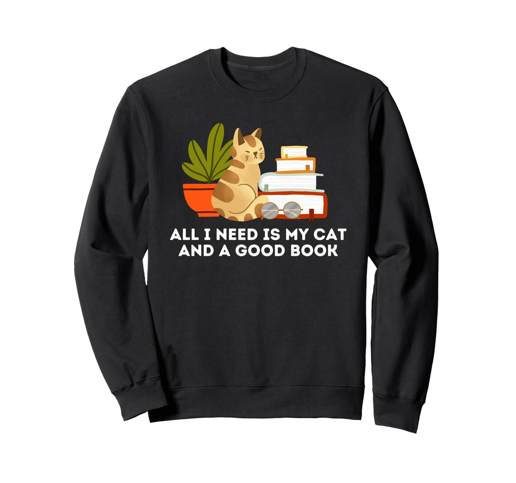 Cat And Good Book Worm Bibliophile Sweatshirt - Fun Novelty Design Unisex - T-Shirt, Sweatshirt, Hoodie