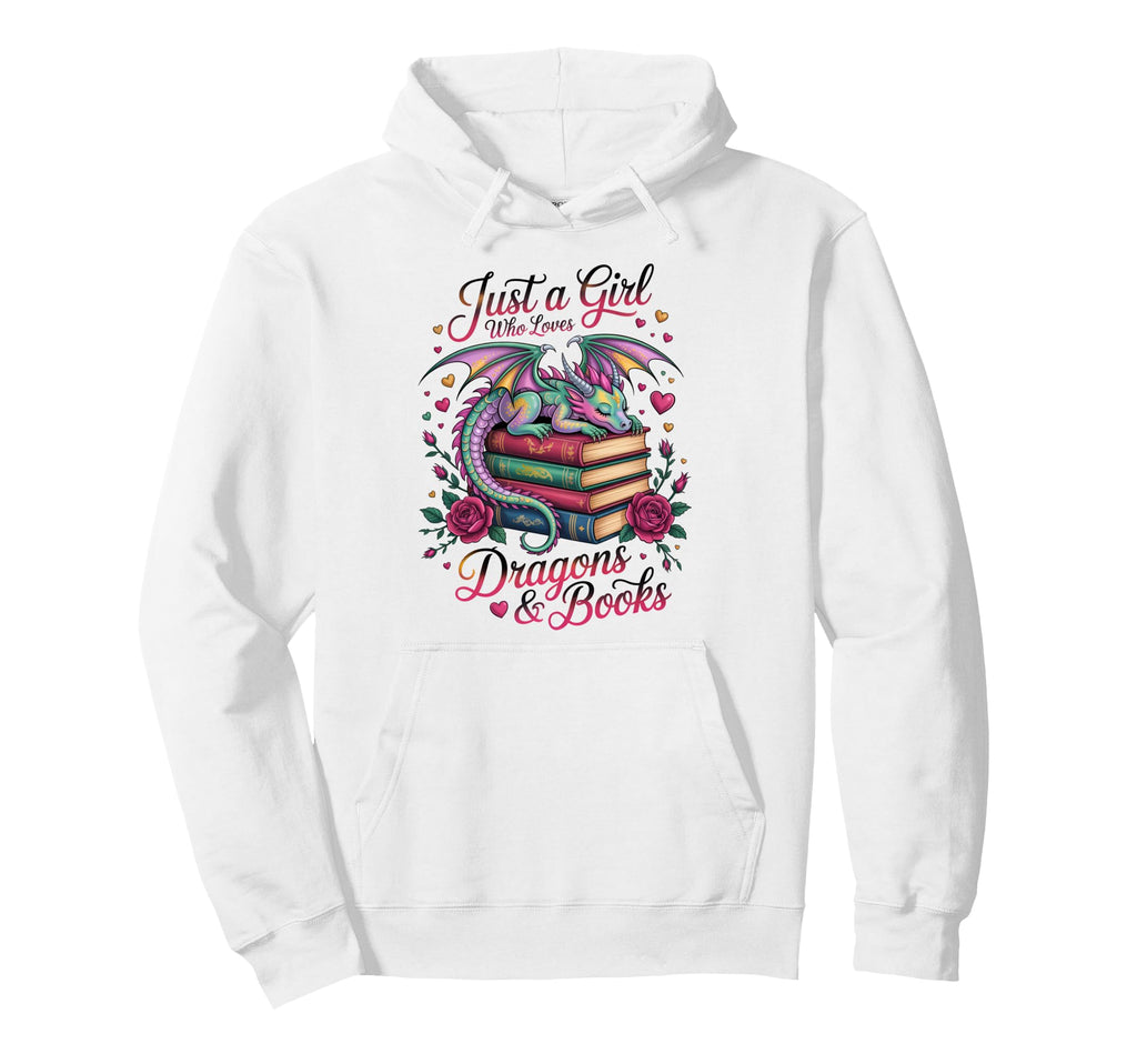 Just Who Loves Dragons And Books Hoodie - Aesthetic Graphic for Adults - T-Shirt, Sweatshirt, Hoodie