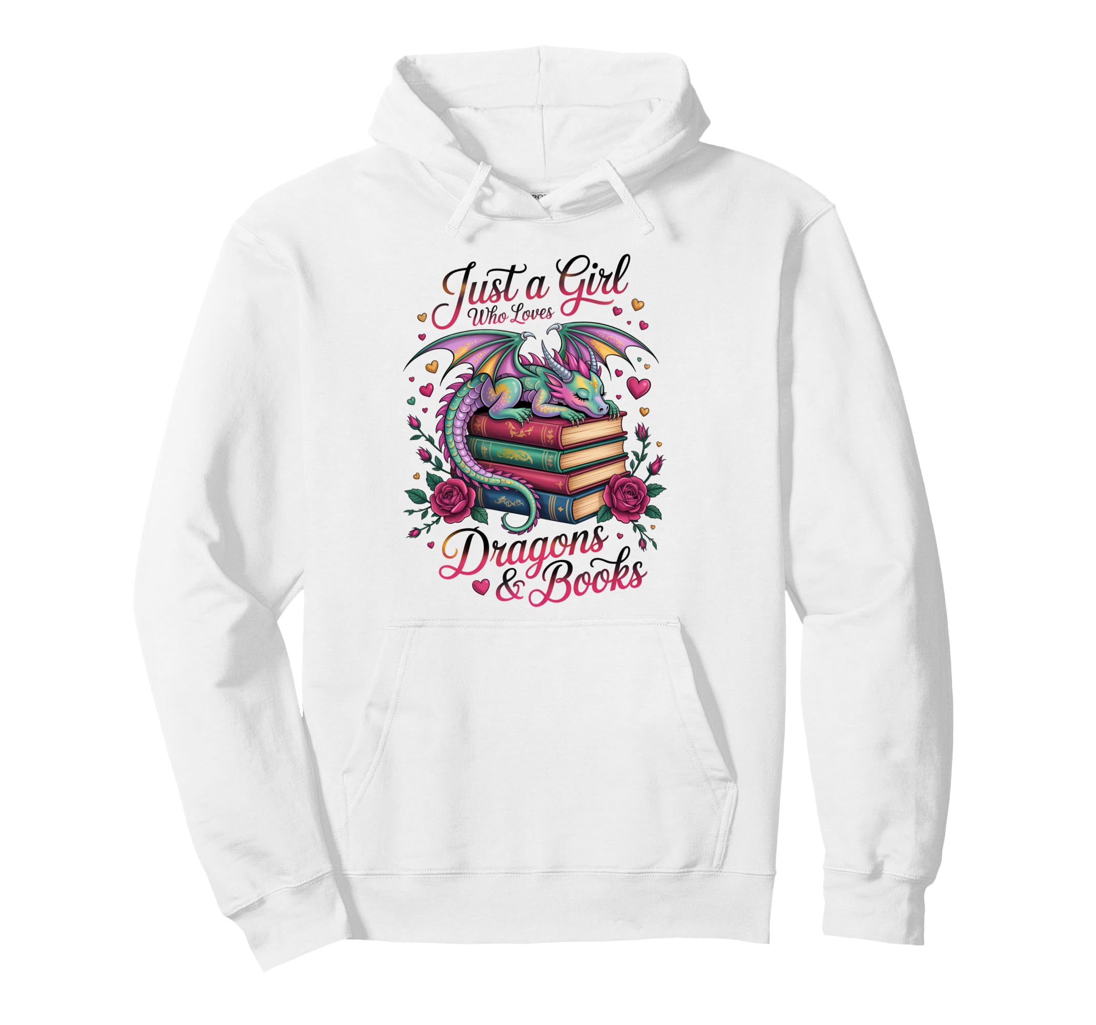 Just Who Loves Dragons And Books Hoodie - Aesthetic Graphic for Adults - T-Shirt, Sweatshirt, Hoodie
