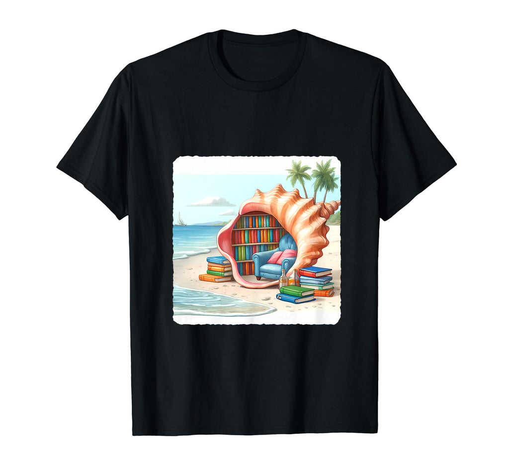 Seashell As Reading Nook Calm Beach T-Shirt - Custom Art Print Unisex - T-Shirt, Sweatshirt, Hoodie