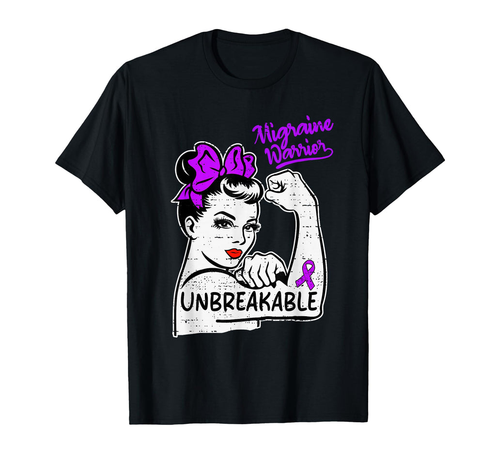 Migraine Warrior Awareness Ribbon Purple T-Shirt - Graphic Print Unisex - T-Shirt, Sweatshirt, Hoodie