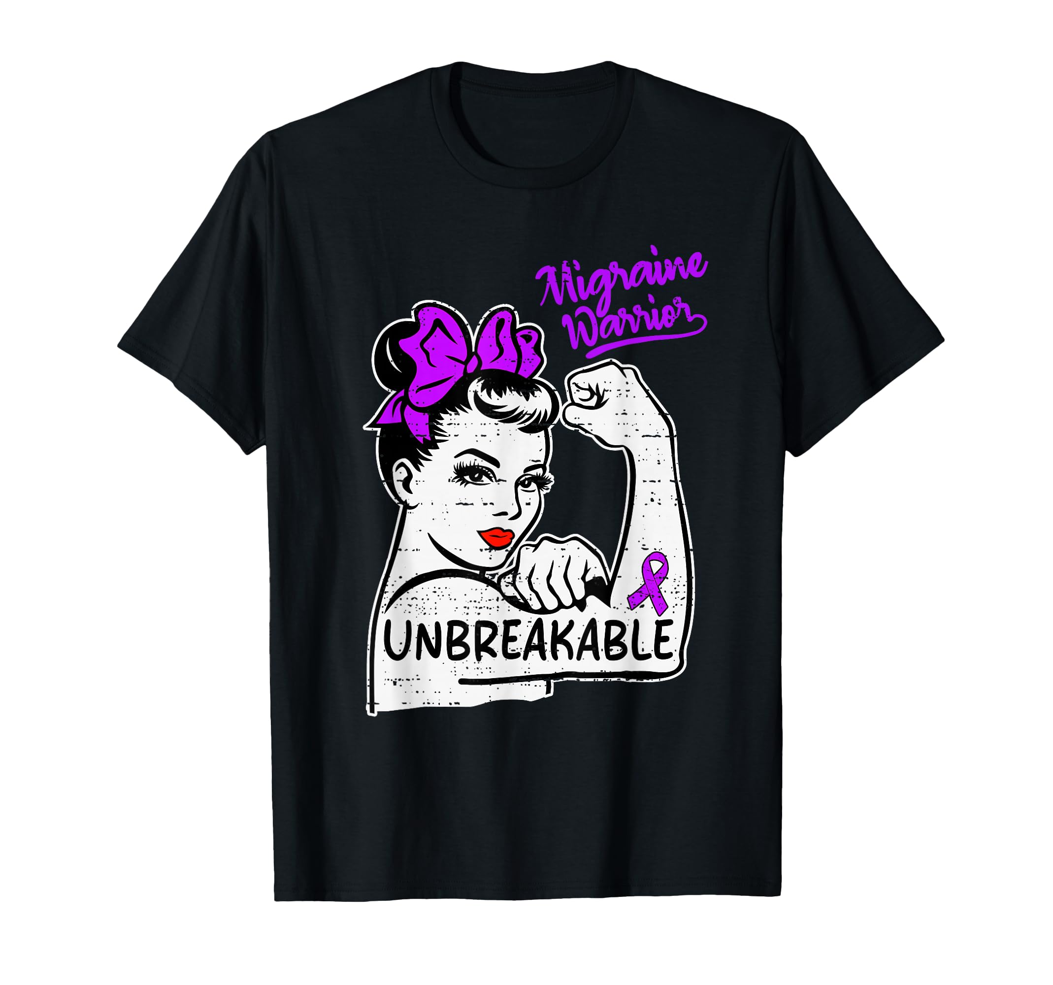 Migraine Warrior Awareness Ribbon Purple T-Shirt - Graphic Print Unisex - T-Shirt, Sweatshirt, Hoodie