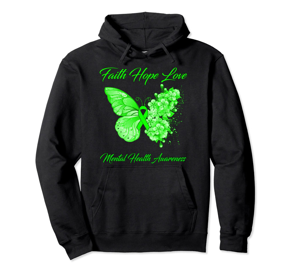Butterfly Faith Hope Love Mental Hoodie - Minimalist Print for Adults - T-Shirt, Sweatshirt, Hoodie
