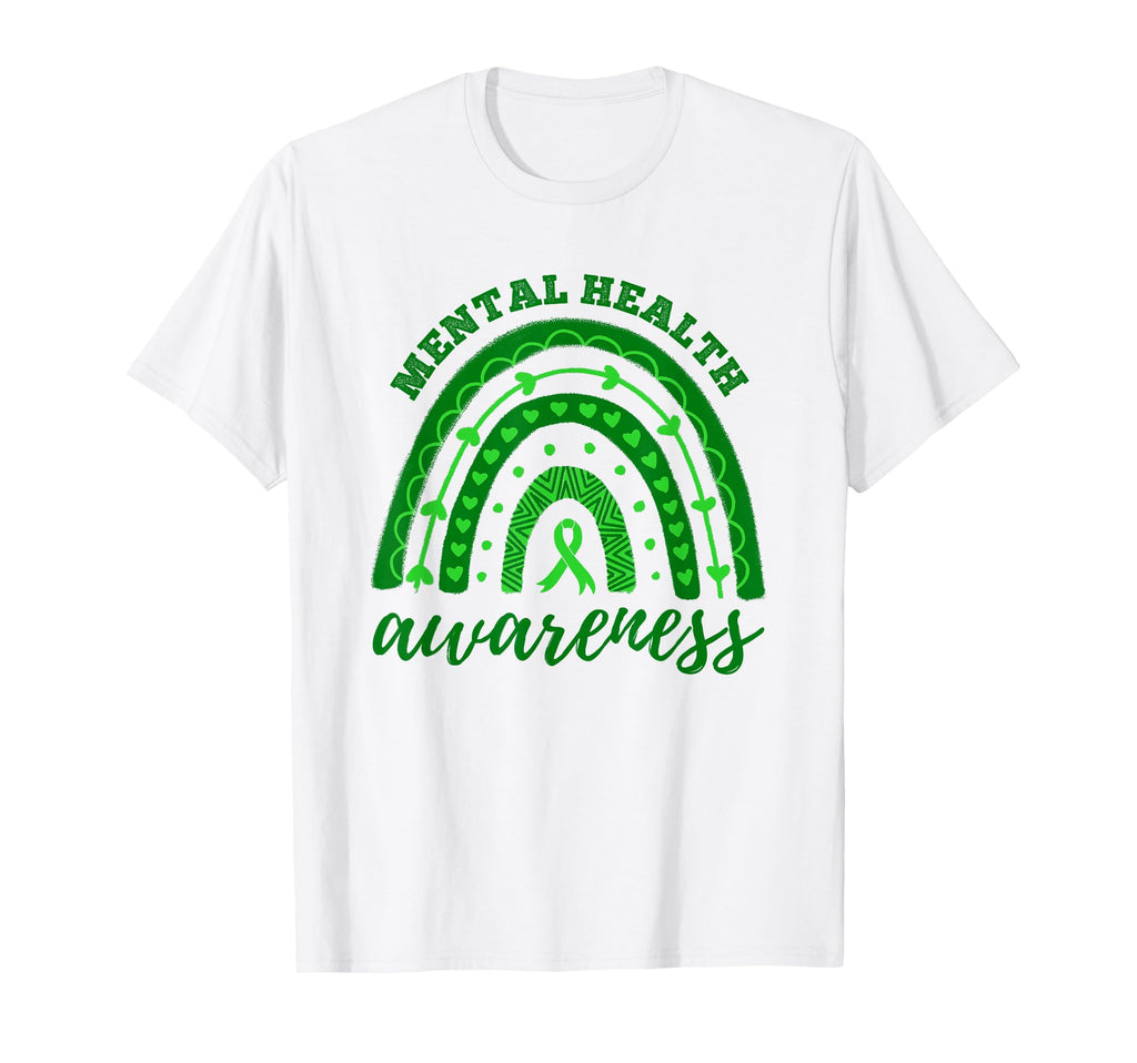 Green Ribbon Rainbow Mental Health T-Shirt - Minimalist Print Unisex - T-Shirt, Sweatshirt, Hoodie