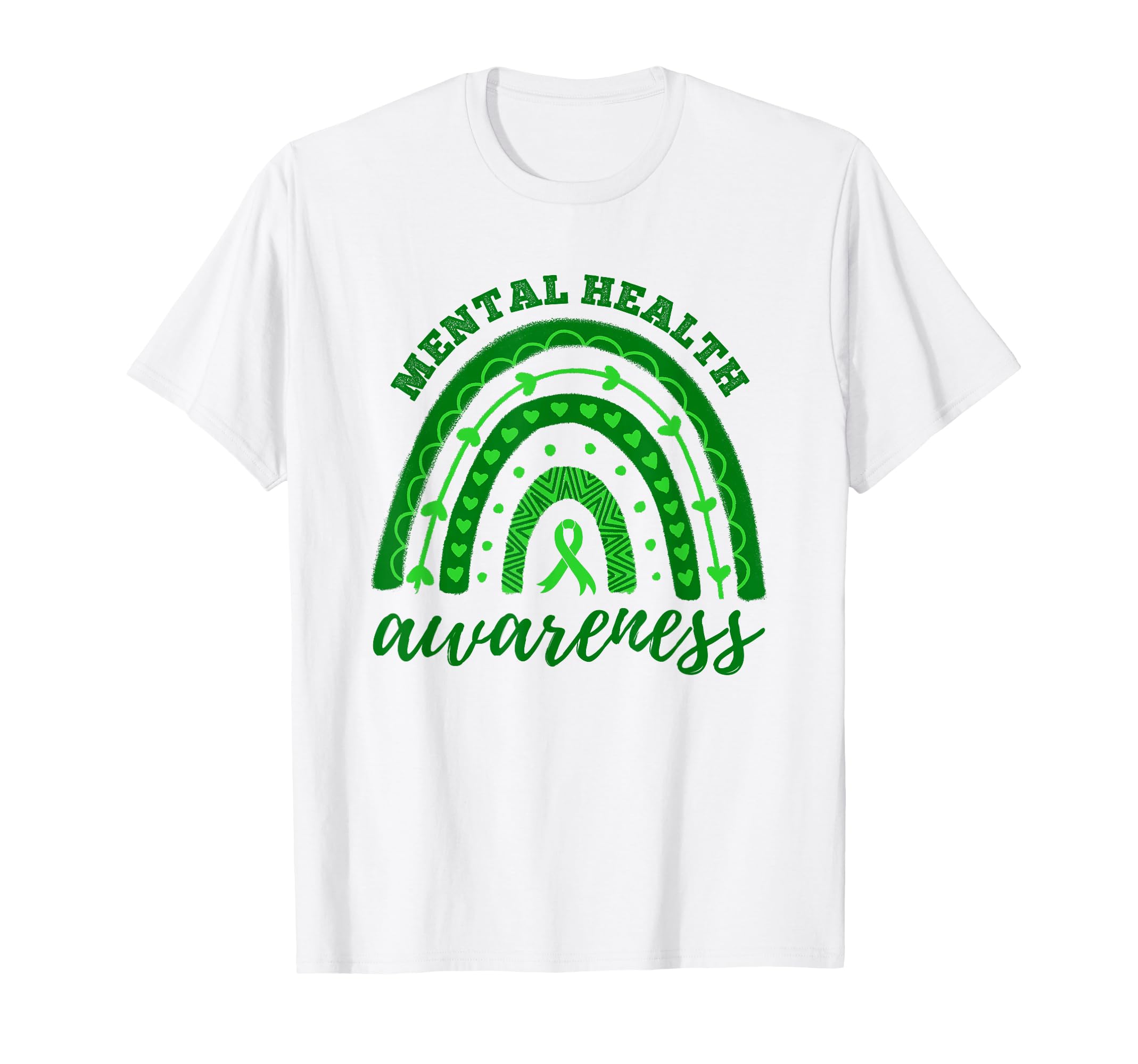 Green Ribbon Rainbow Mental Health T-Shirt - Minimalist Print Unisex - T-Shirt, Sweatshirt, Hoodie