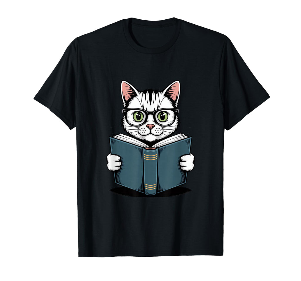 Cat Reading Book Nerd Kitty Bookworm T-Shirt - Fun Novelty Design Unisex - T-Shirt, Sweatshirt, Hoodie