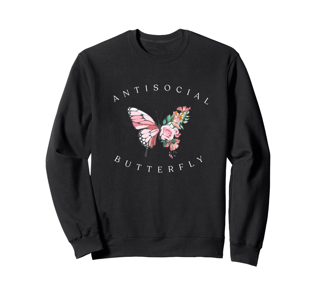 Anti Social Colorful Butterfly Sweatshirt - Unique Graphic for Adults - T-Shirt, Sweatshirt, Hoodie