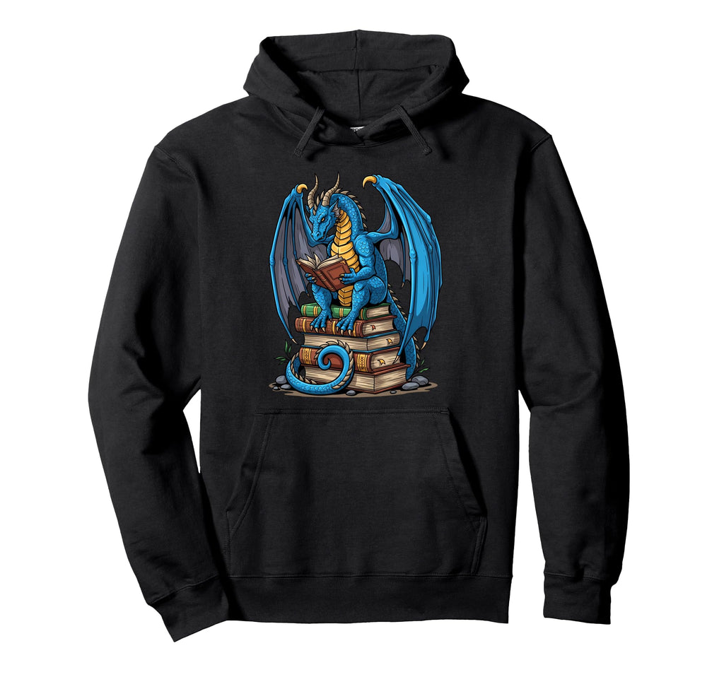 Dragon Reading Books Fantasy Book Hoodie - Custom Art Print for Adults - T-Shirt, Sweatshirt, Hoodie
