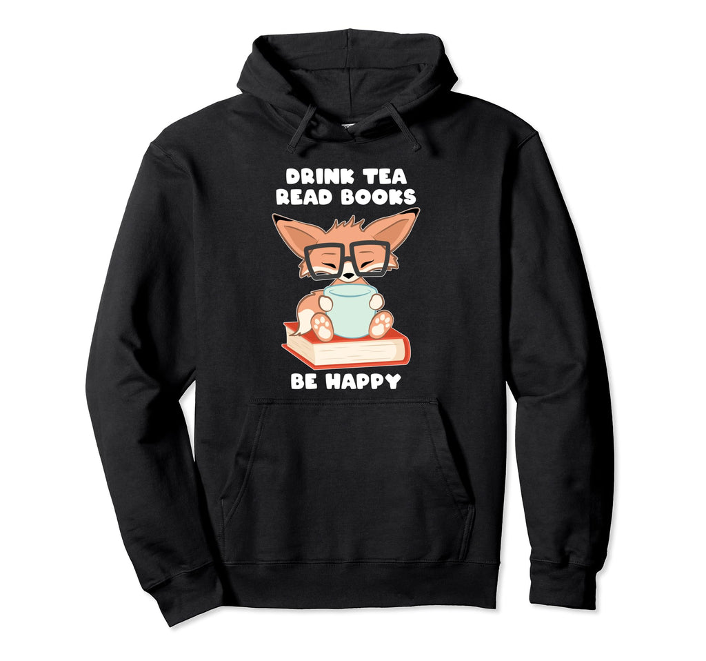 Fox Book Nerd Librarian Drink Tea Read Hoodie - Unique Graphic Men Women - T-Shirt, Sweatshirt, Hoodie