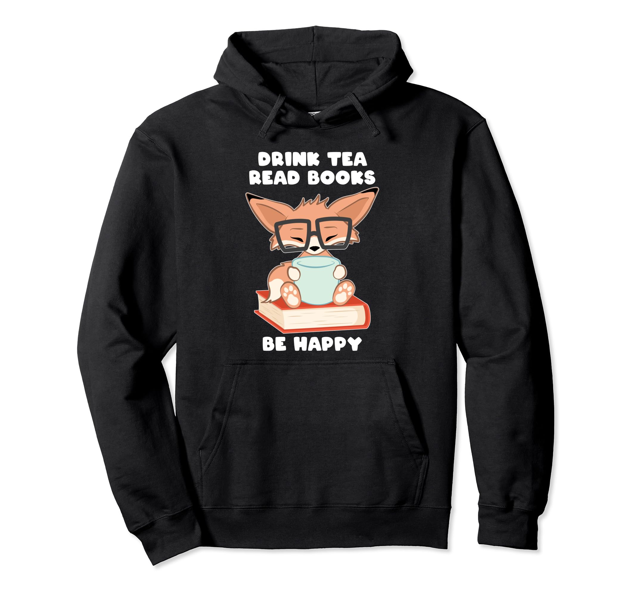 Fox Book Nerd Librarian Drink Tea Read Hoodie - Unique Graphic Men Women - T-Shirt, Sweatshirt, Hoodie
