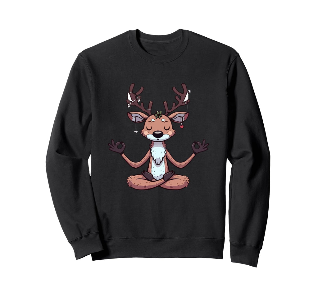 Meditation Reindeer Yoga Pose Relaxing Sweatshirt - Unique Graphic Unisex - T-Shirt, Sweatshirt, Hoodie