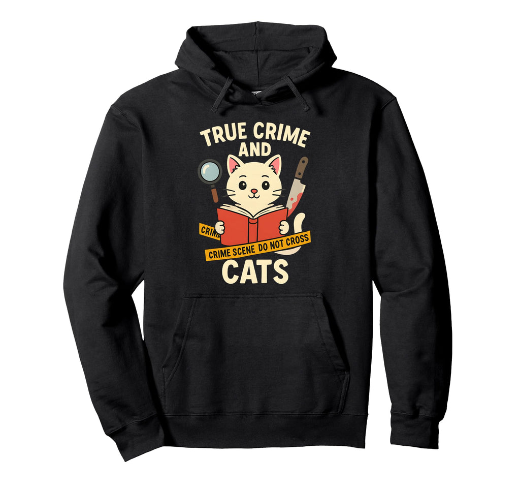 Funny Cats And True Crime Book Reader Hoodie - Aesthetic Graphic Unisex - T-Shirt, Sweatshirt, Hoodie
