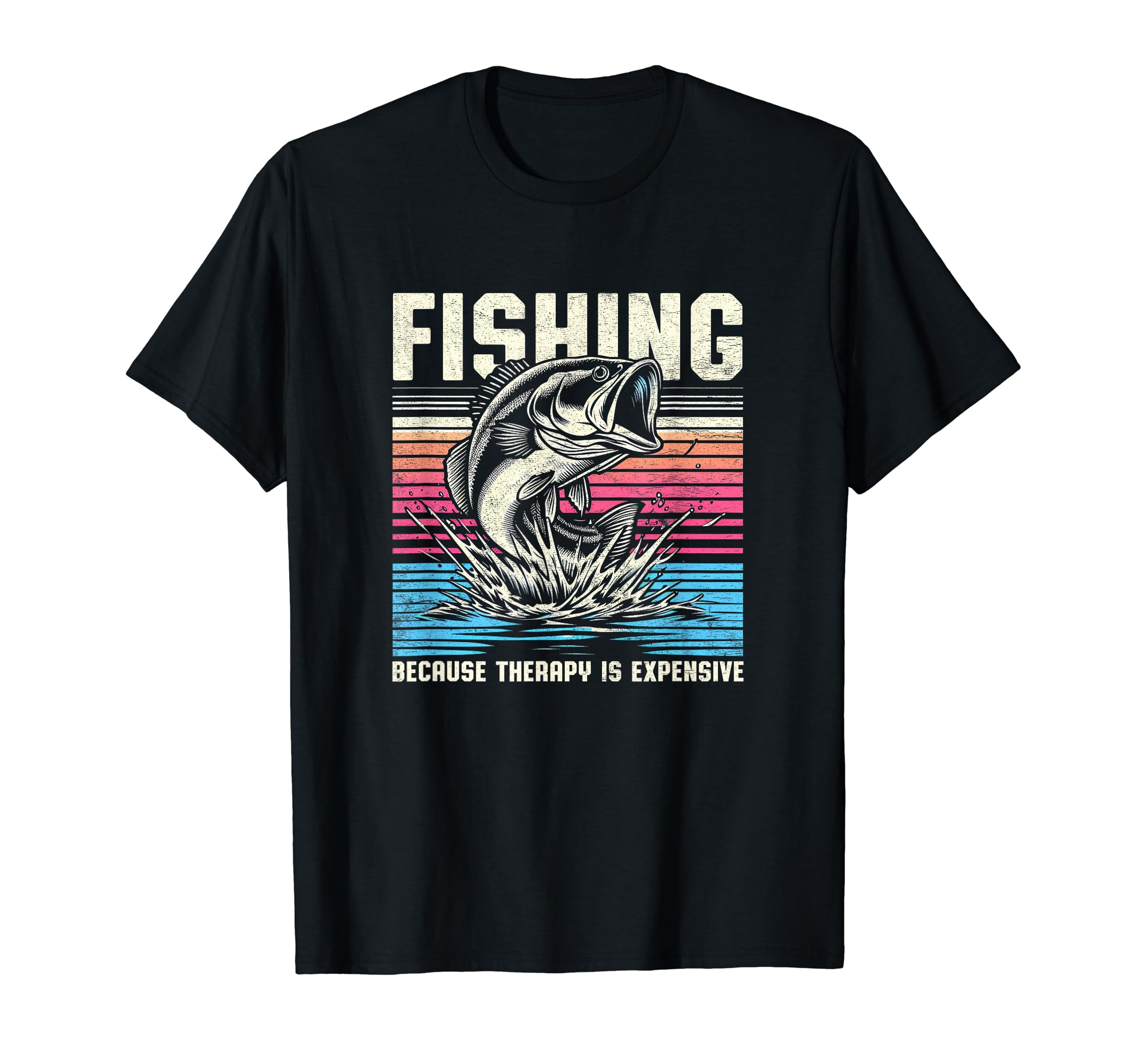 Bass Fishing Mens Sunset Funny Therapy T-Shirt - Unique Graphic for Adults - T-Shirt, Sweatshirt, Hoodie