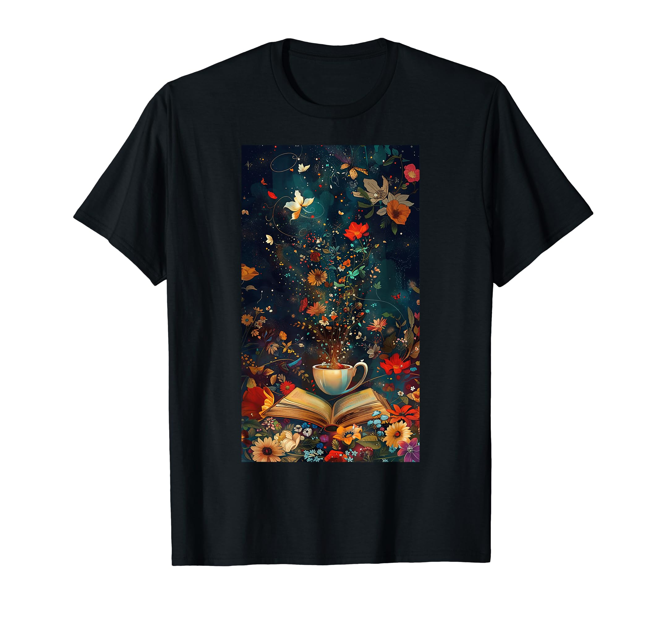 Magical Book Floral Coffee Books T-Shirt - Aesthetic Graphic for Adults - T-Shirt, Sweatshirt, Hoodie