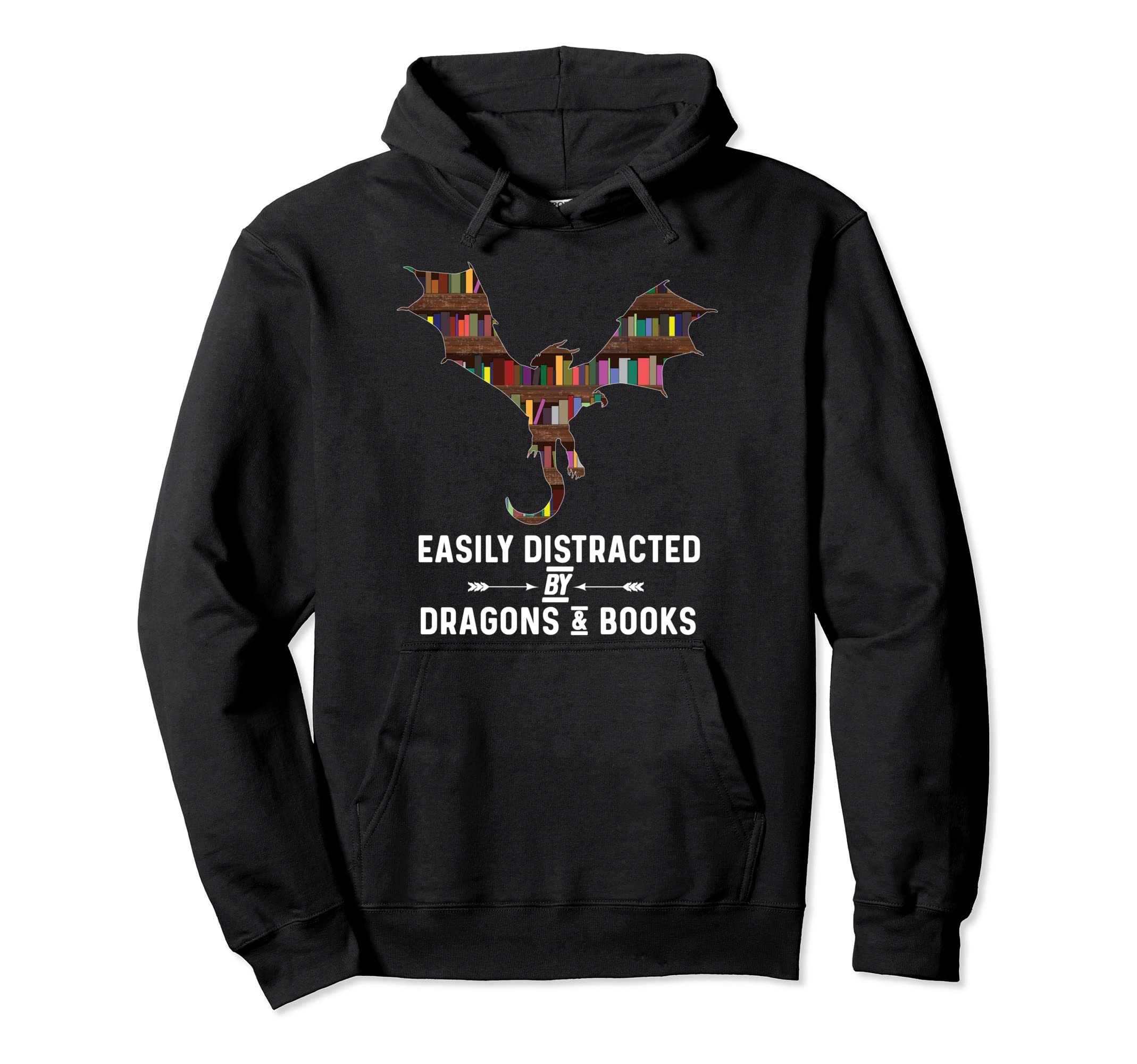 Easily Distracted Dragon And Books Nerds Hoodie - Unique Graphic Unisex - T-Shirt, Sweatshirt, Hoodie