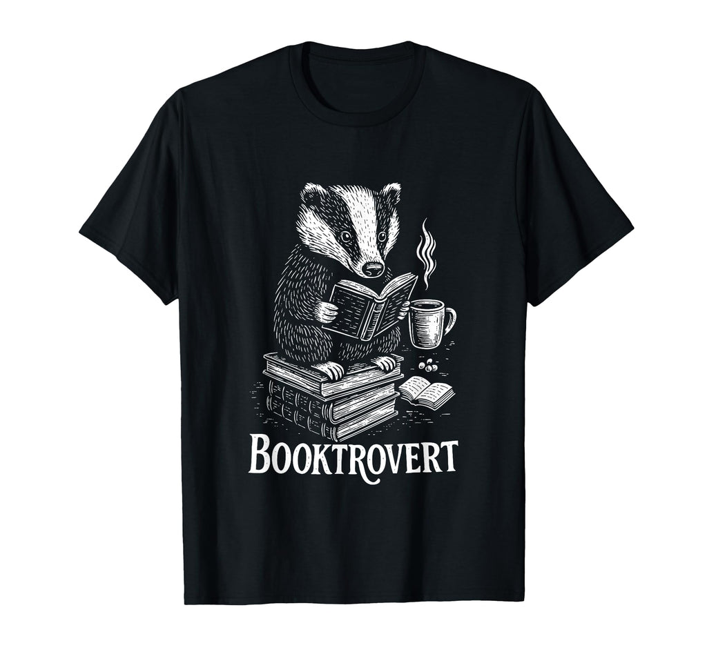 Bookish Coffee Loving Badger Library T-Shirt - Streetwear Style for Adults - T-Shirt, Sweatshirt, Hoodie
