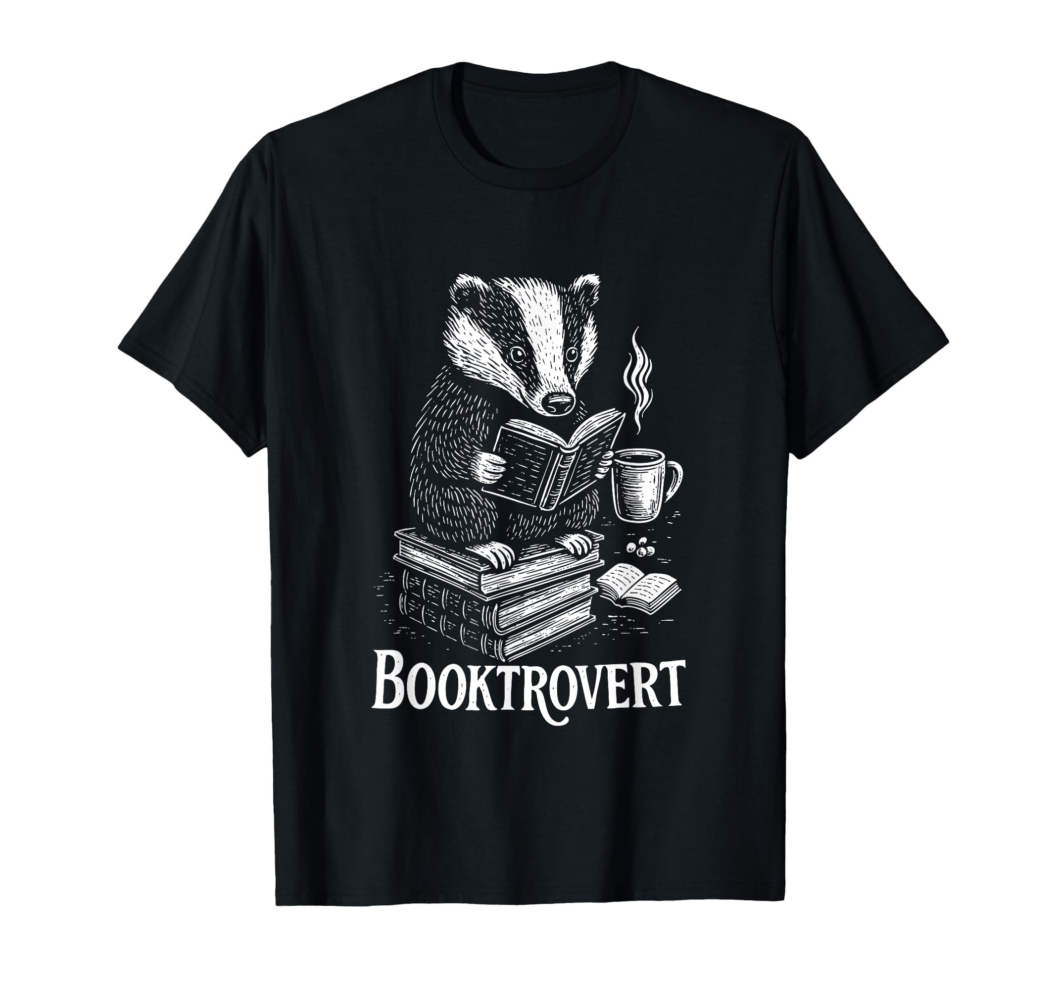 Bookish Coffee Loving Badger Library T-Shirt - Streetwear Style for Adults - T-Shirt, Sweatshirt, Hoodie