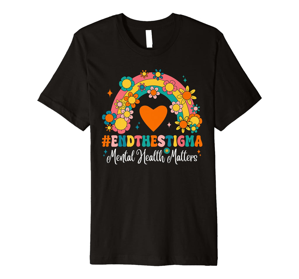 Groovy End Stigma Rainbow Mental T-Shirt - Minimalist Print for Adults - T-Shirt, Sweatshirt, Hoodie