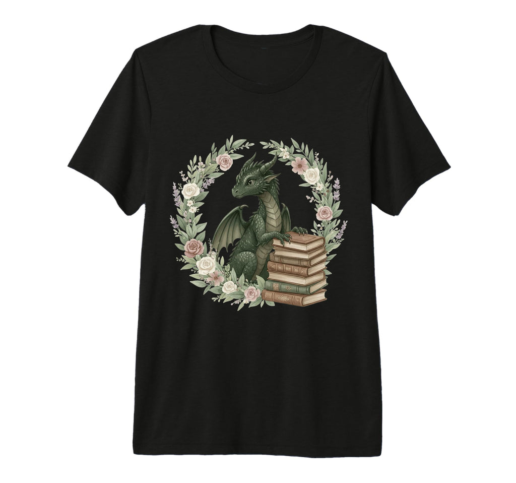 Dragon Book Stack Floral Wreath Tri T-Shirt - Minimalist Print Men Women - T-Shirt, Sweatshirt, Hoodie