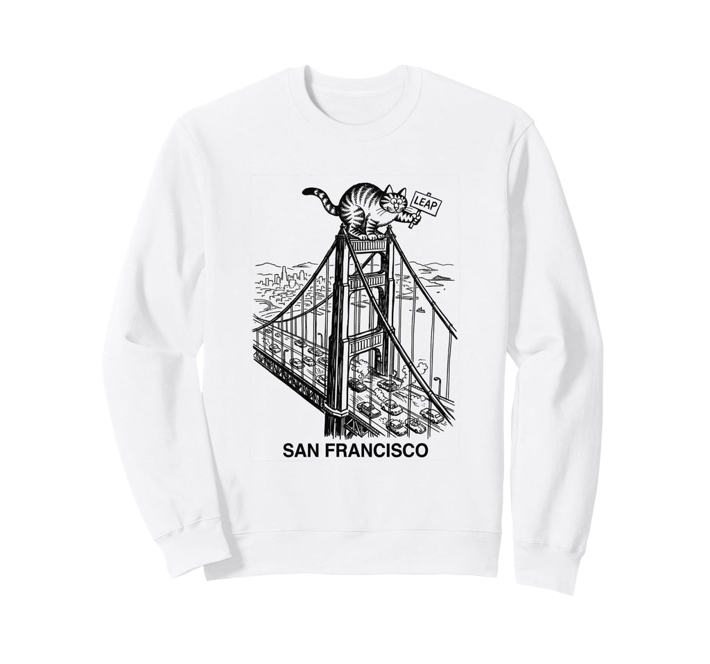 San Francisco Cat Golden Gates Bridge Sweatshirt - Graphic Print Men Women - T-Shirt, Sweatshirt, Hoodie