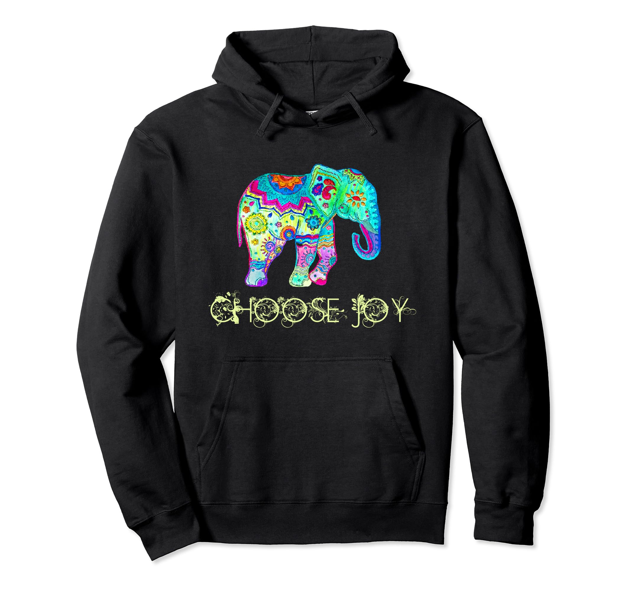 Choose Joy Elephant Mandala Hoodie - Custom Art Print for Adults - T-Shirt, Sweatshirt, Hoodie