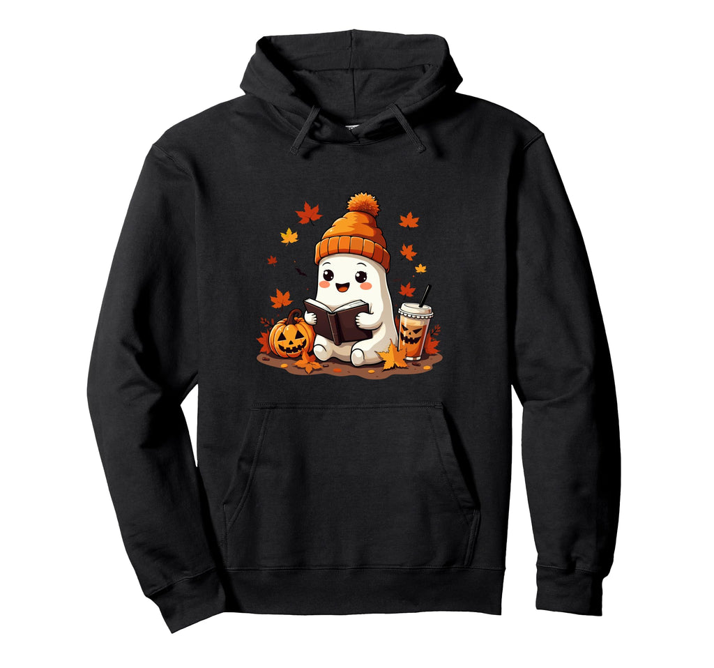 Ghost Reading Book Fall Leaves Hoodie - Novelty Apparel Men Women - T-Shirt, Sweatshirt, Hoodie
