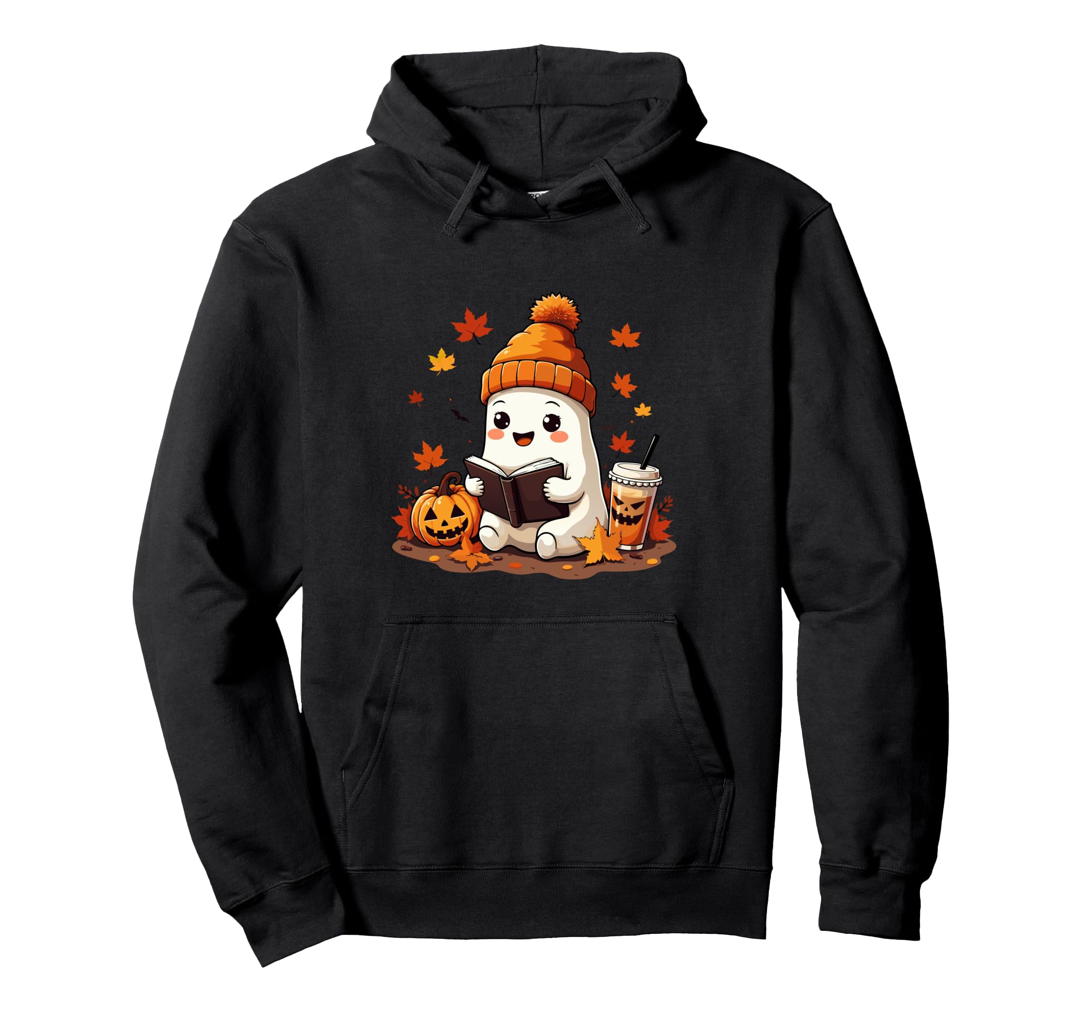 Ghost Reading Book Fall Leaves Hoodie - Novelty Apparel Men Women - T-Shirt, Sweatshirt, Hoodie