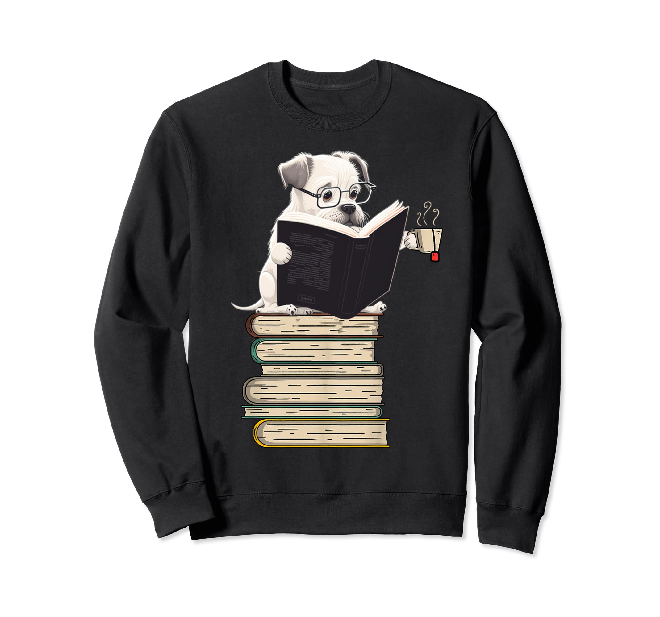 Funny Dog Reading Book Tea Lover Sweatshirt - Minimalist Print for Adults - T-Shirt, Sweatshirt, Hoodie