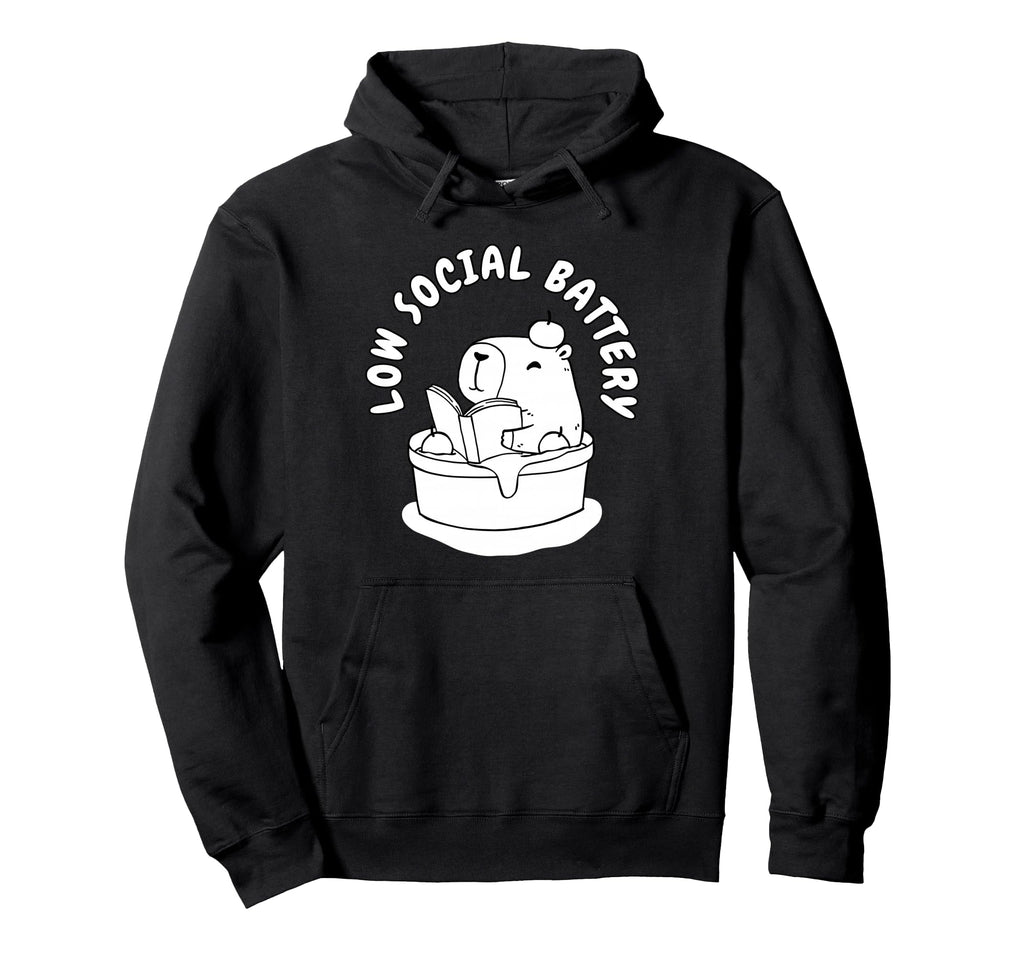 Low Social Battery Capybara Reading Hoodie - Fun Novelty Design Men Women - T-Shirt, Sweatshirt, Hoodie