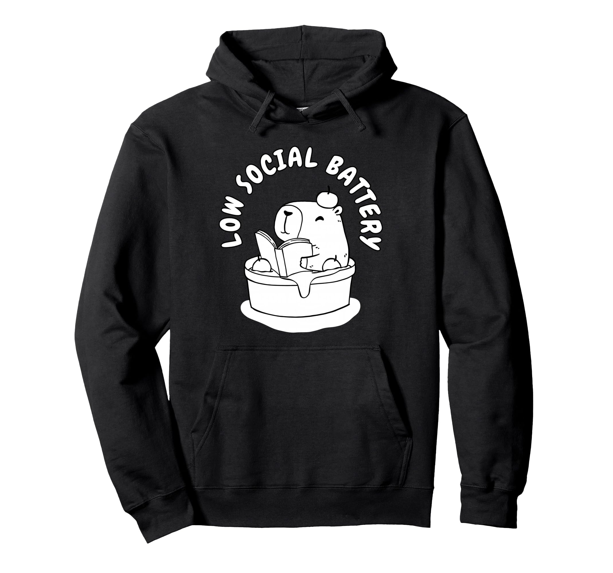 Low Social Battery Capybara Reading Hoodie - Fun Novelty Design Men Women - T-Shirt, Sweatshirt, Hoodie