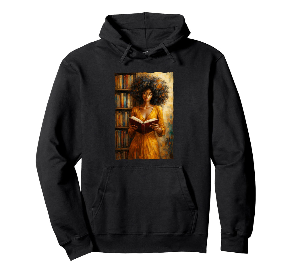 Bookish Melanin Afro Reading Book Hoodie - Minimalist Print Unisex - T-Shirt, Sweatshirt, Hoodie