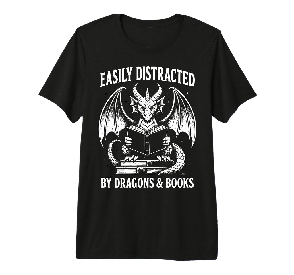 Easily Distracted Dragons And Books Tri T-Shirt - Graphic Print for Adults - T-Shirt, Sweatshirt, Hoodie