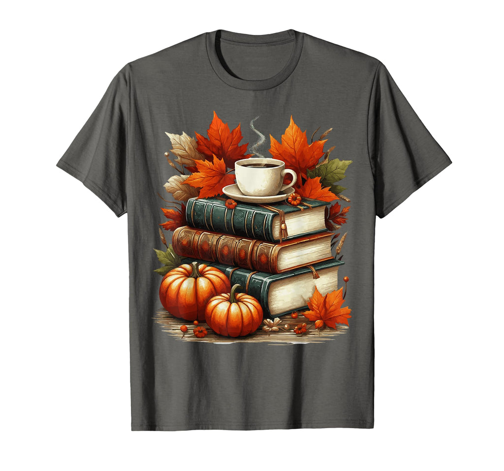 Autumn Books Coffee Pumpkin Fall T-Shirt - Fun Novelty Design Men Women - T-Shirt, Sweatshirt, Hoodie