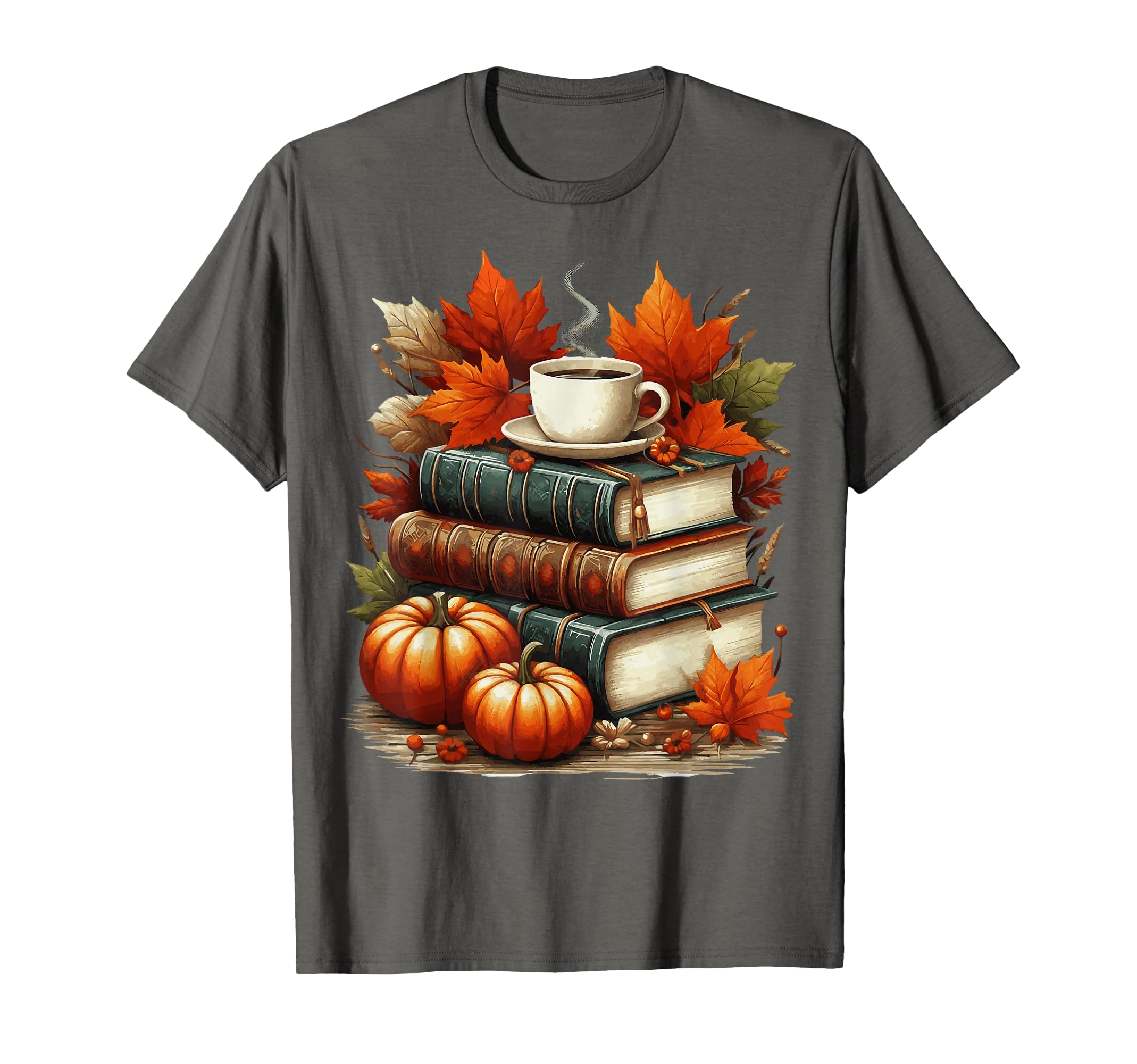 Autumn Books Coffee Pumpkin Fall T-Shirt - Fun Novelty Design Men Women - T-Shirt, Sweatshirt, Hoodie