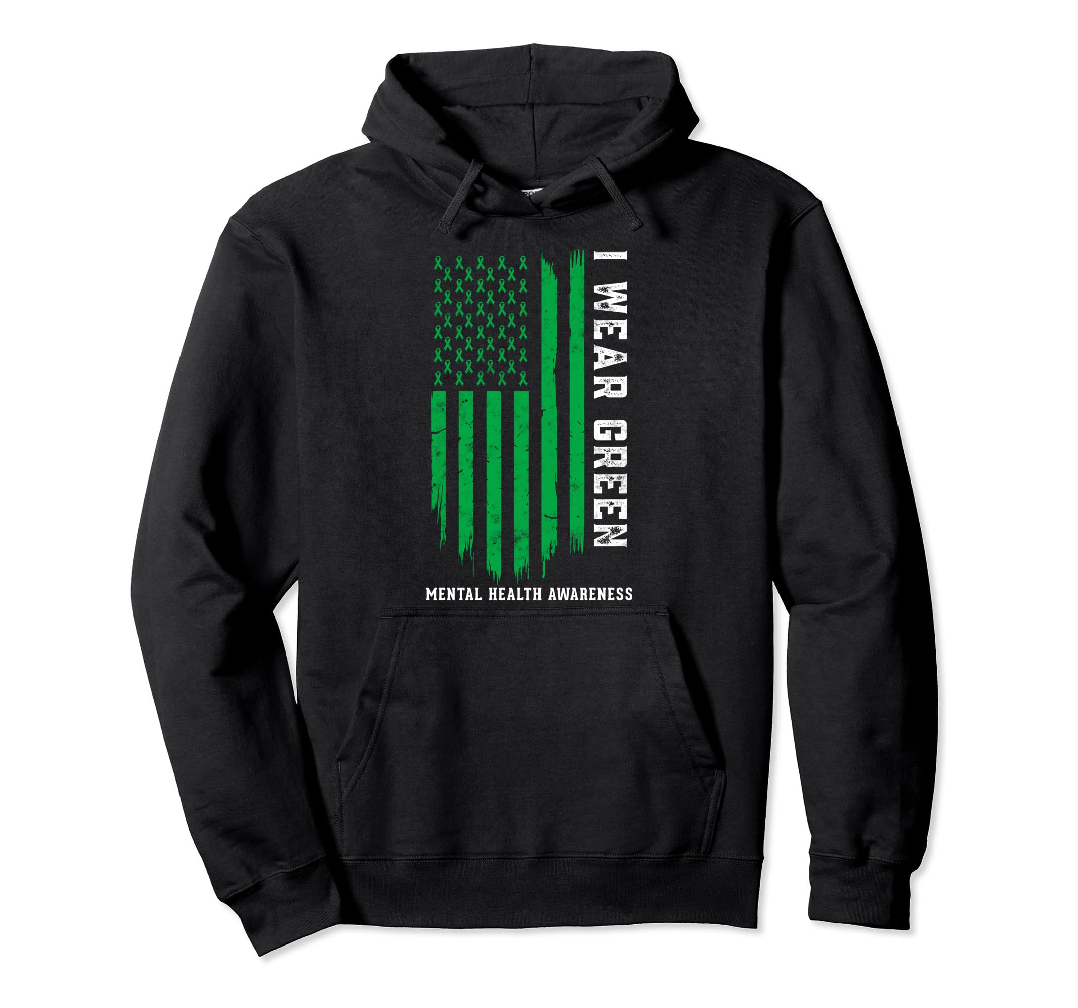 I Wear Green Ribbon American Flag Hoodie - Minimalist Print Men Women - T-Shirt, Sweatshirt, Hoodie