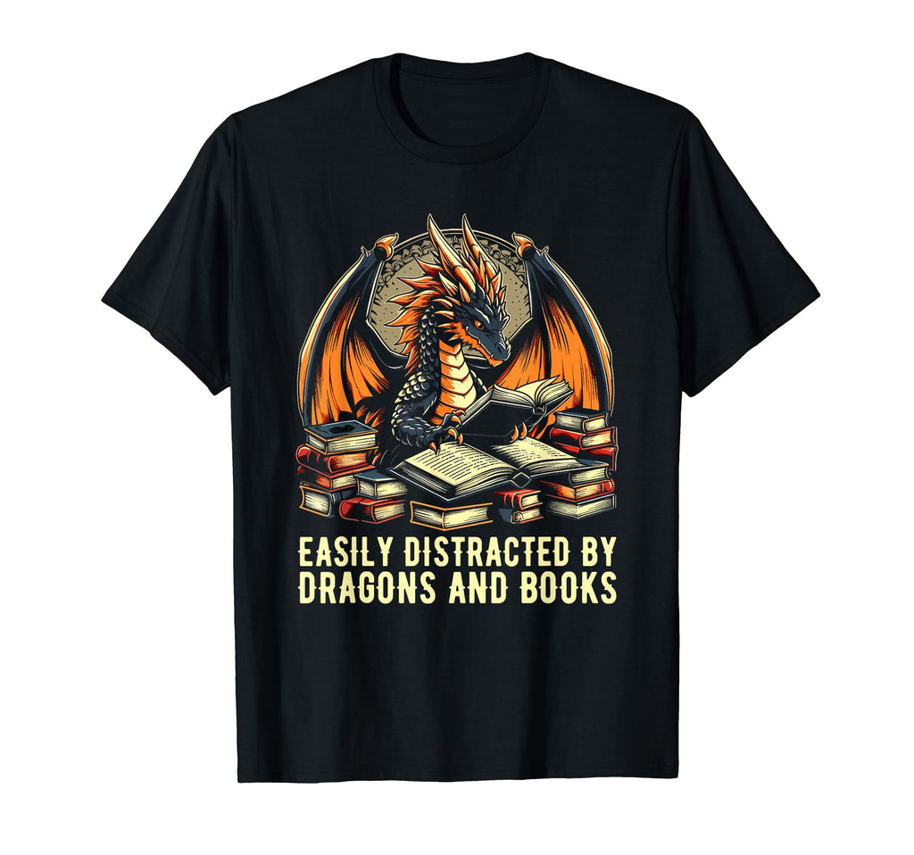 Easily Distracted Dragons Books T-Shirt - Casual Everyday Wear Men Women - T-Shirt, Sweatshirt, Hoodie