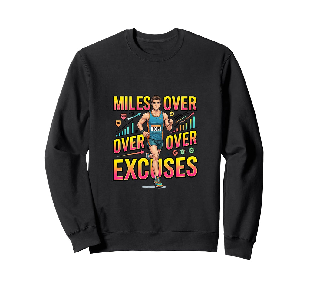 Miles Over Excuses Running Sweatshirt - Unique Graphic Men Women - T-Shirt, Sweatshirt, Hoodie