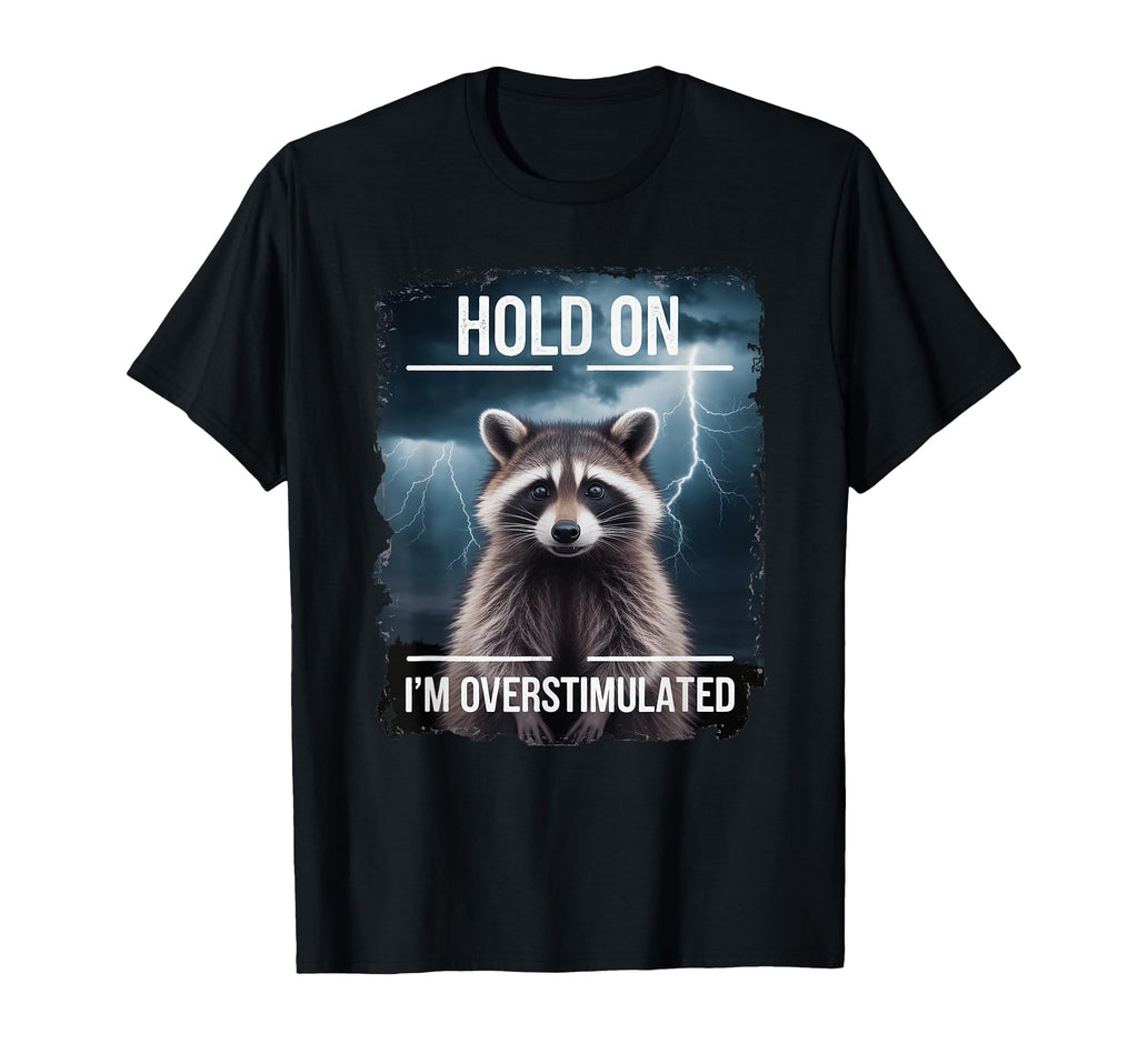 Funny Hold Im Overstimulated Raccoon T-Shirt - Minimalist Print Men Women - T-Shirt, Sweatshirt, Hoodie