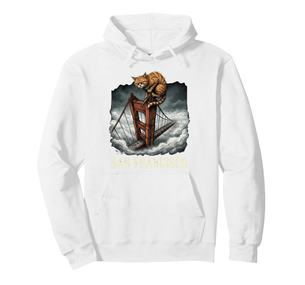 San Francisco Cat Golden Gates Bridge Hoodie - Unique Graphic Men Women - T-Shirt, Sweatshirt, Hoodie