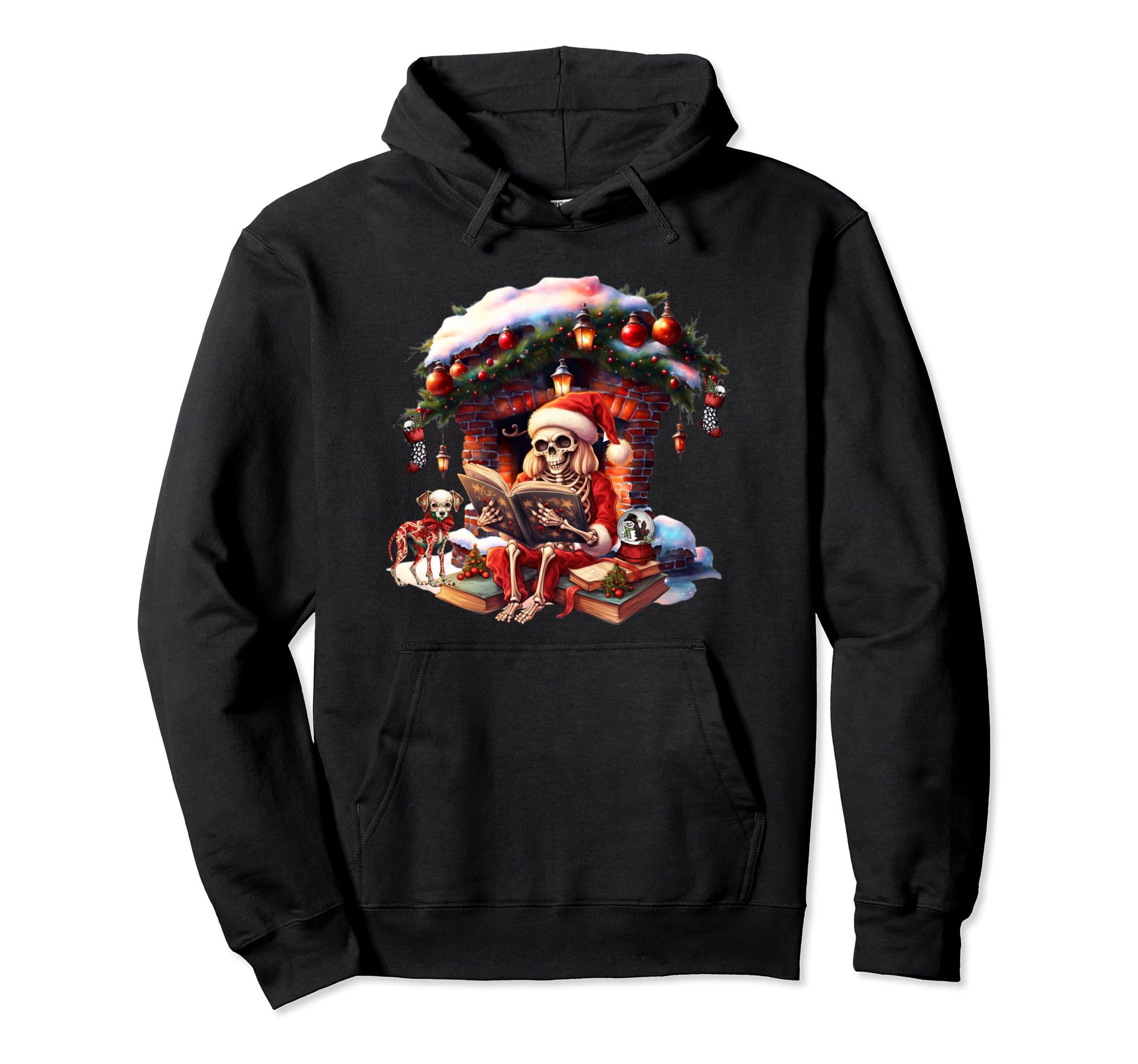 Fireside Tales Bibliophile Bones Santa Hoodie - Unique Graphic Unisex - T-Shirt, Sweatshirt, Hoodie