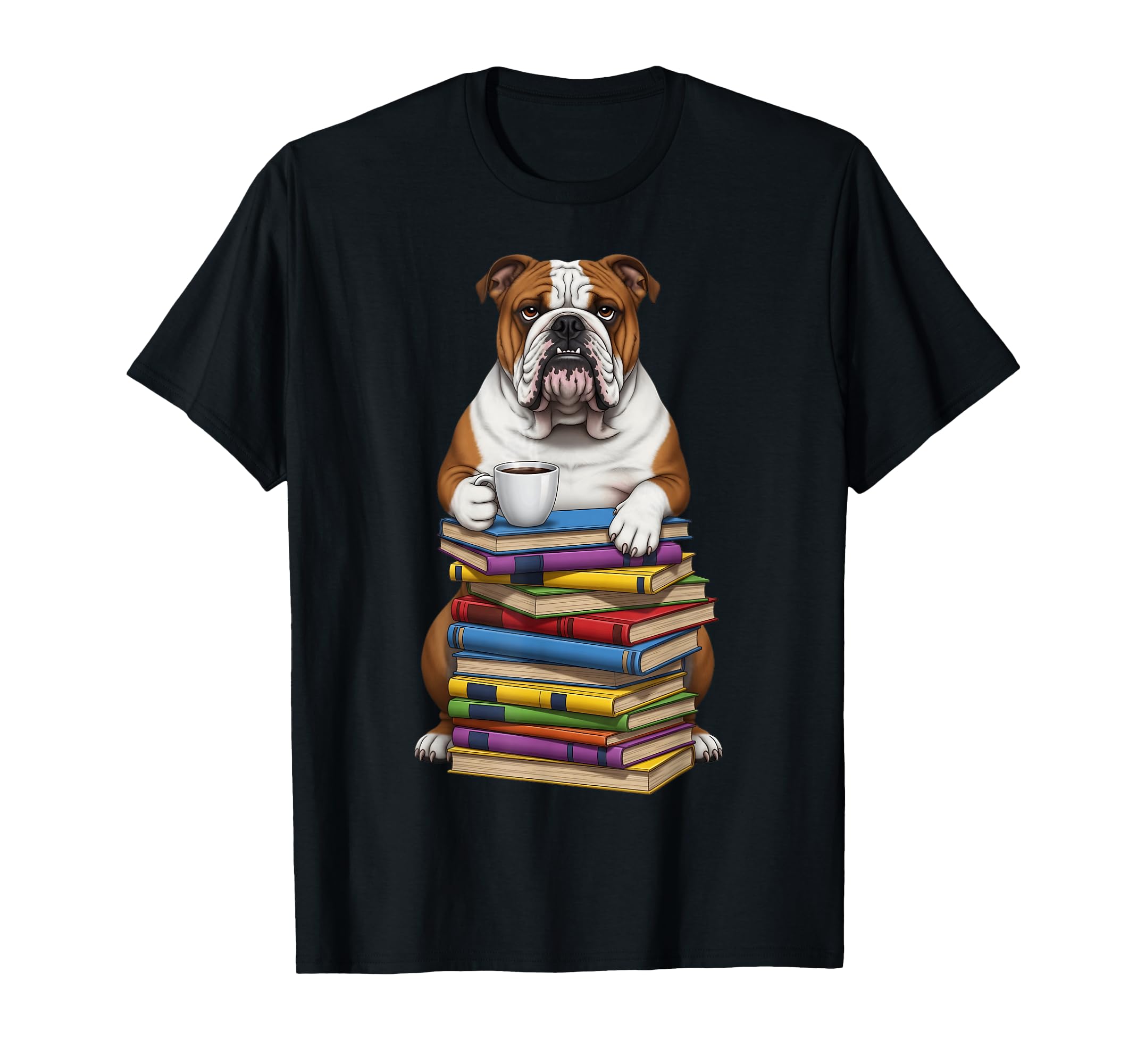 Bookworm Bulldog Reading Books Drinking T-Shirt - Unique Graphic Men Women - T-Shirt, Sweatshirt, Hoodie
