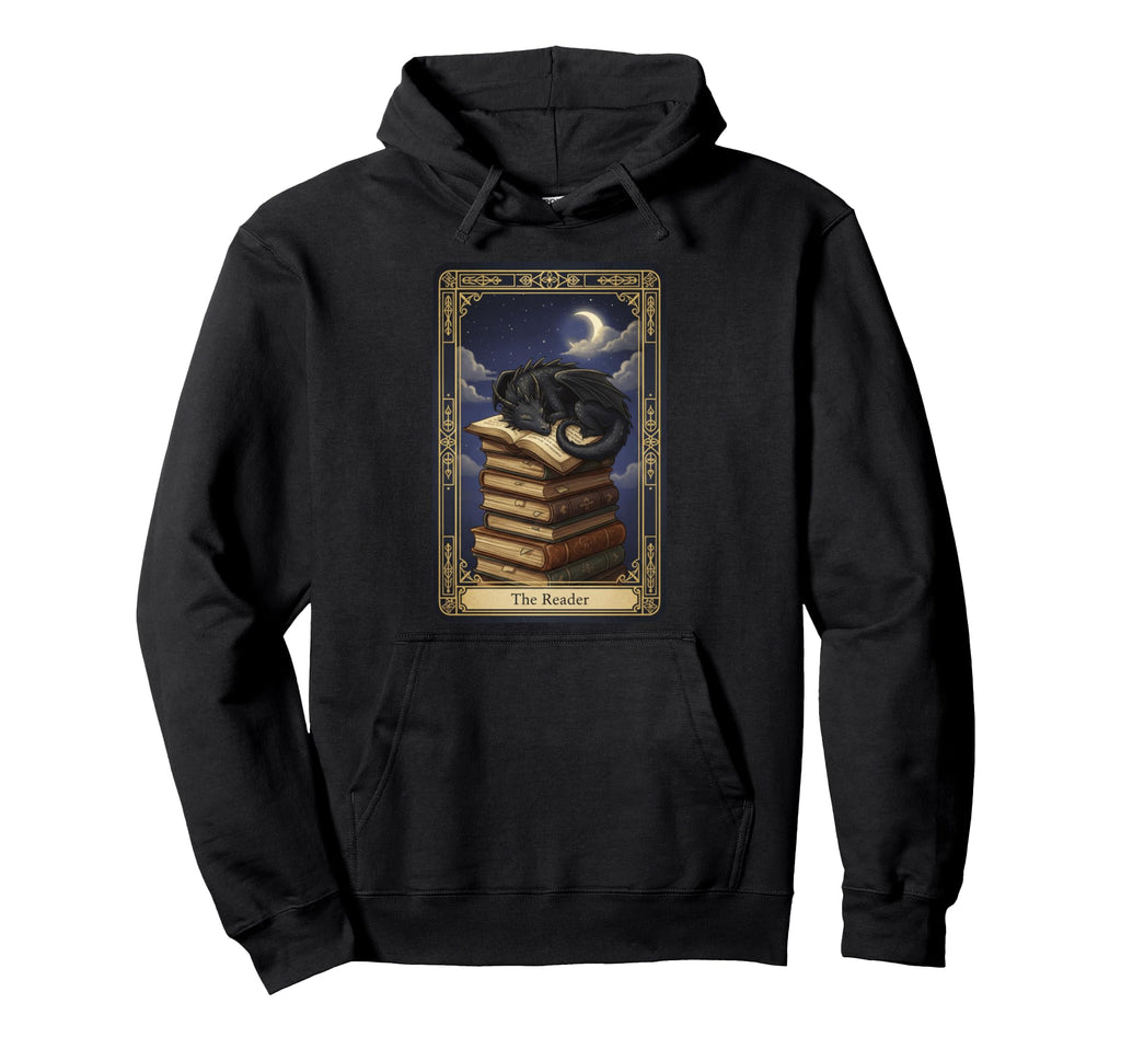 Dragon Reading Books Tarot Card Reader Hoodie - Unique Graphic Men Women - T-Shirt, Sweatshirt, Hoodie