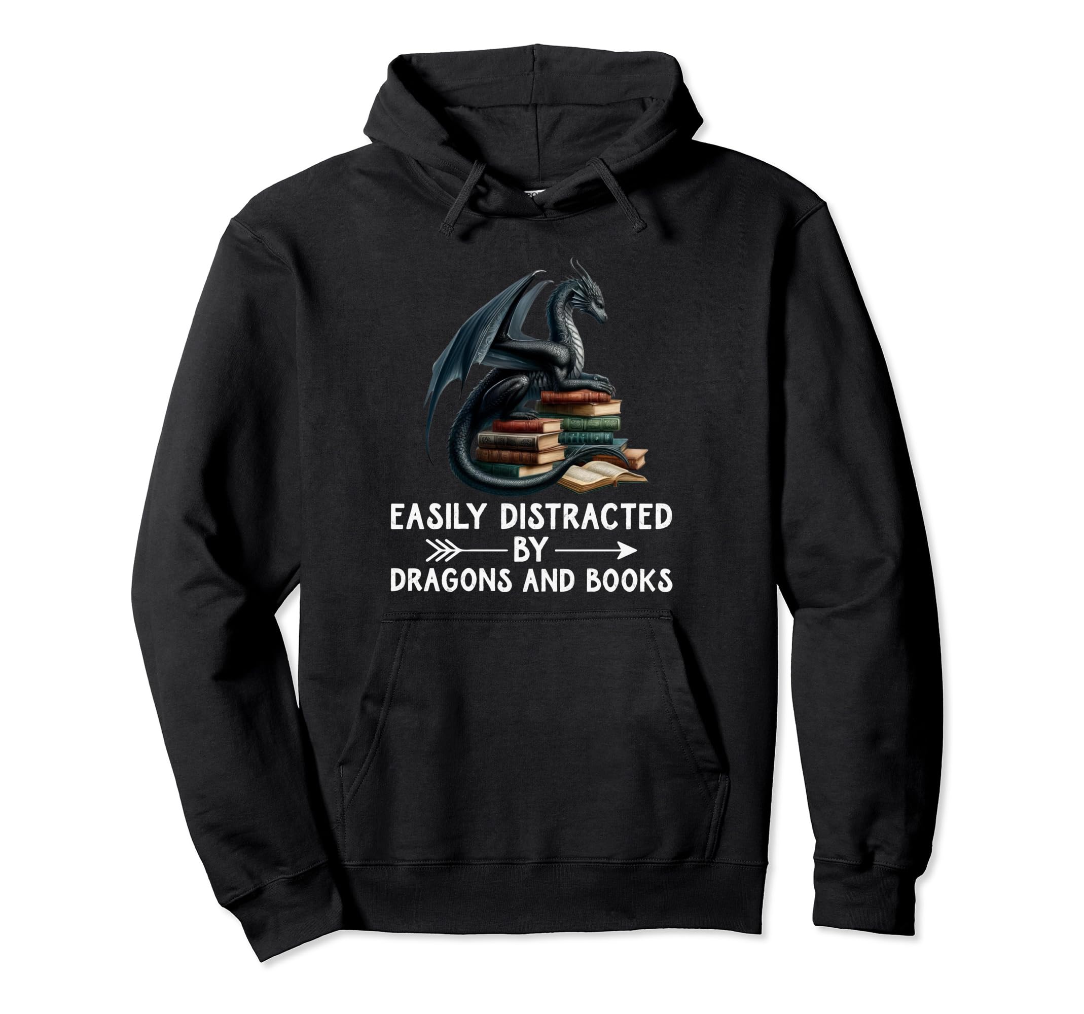 Easily Distracted Dragons And Books Hoodie - Custom Art Print Men Women - T-Shirt, Sweatshirt, Hoodie