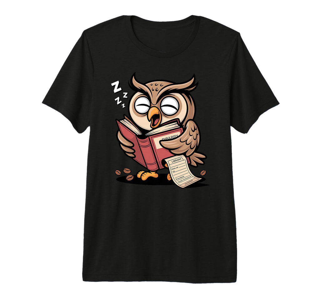 Zzz Library Cartoon Reader Owl Reading T-Shirt - Graphic Print for Adults - T-Shirt, Sweatshirt, Hoodie