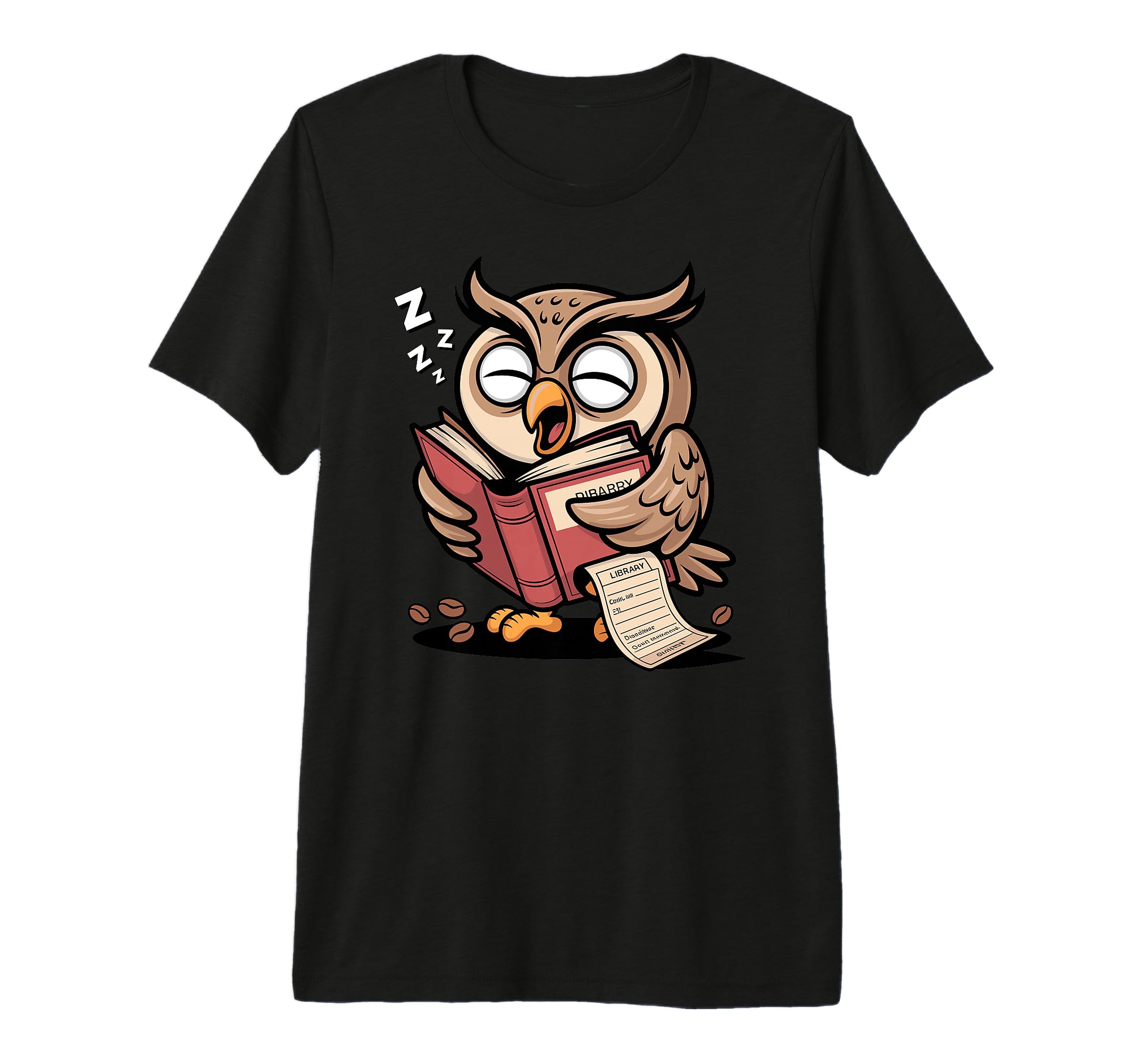Zzz Library Cartoon Reader Owl Reading T-Shirt - Graphic Print for Adults - T-Shirt, Sweatshirt, Hoodie