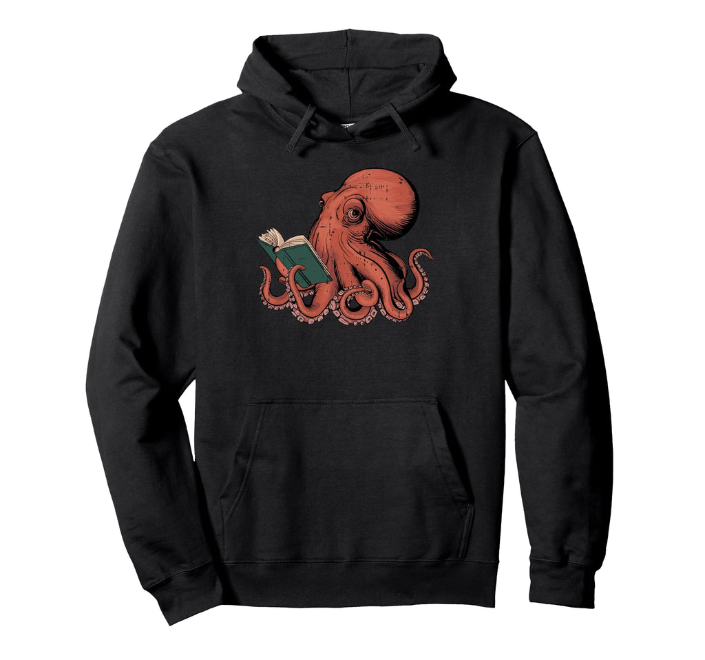 Octopus Reading Book Lover Bookworm Hoodie - Aesthetic Graphic for Adults - T-Shirt, Sweatshirt, Hoodie