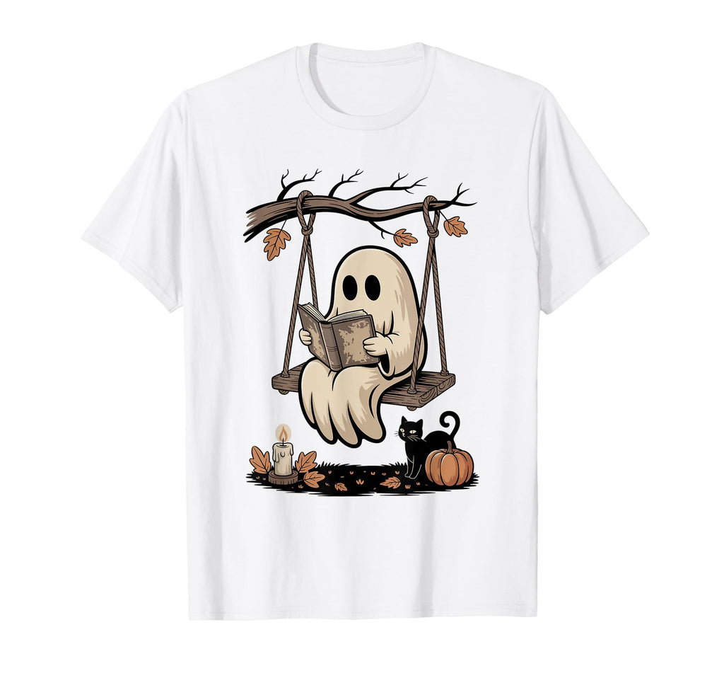 Ghost Reading Books Outside Swinging T-Shirt - Unique Graphic Men Women - T-Shirt, Sweatshirt, Hoodie