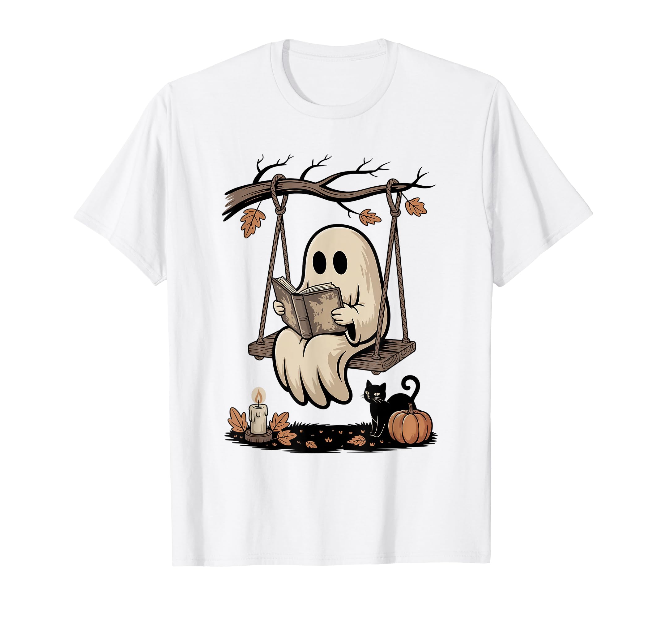 Ghost Reading Books Outside Swinging T-Shirt - Unique Graphic Men Women - T-Shirt, Sweatshirt, Hoodie