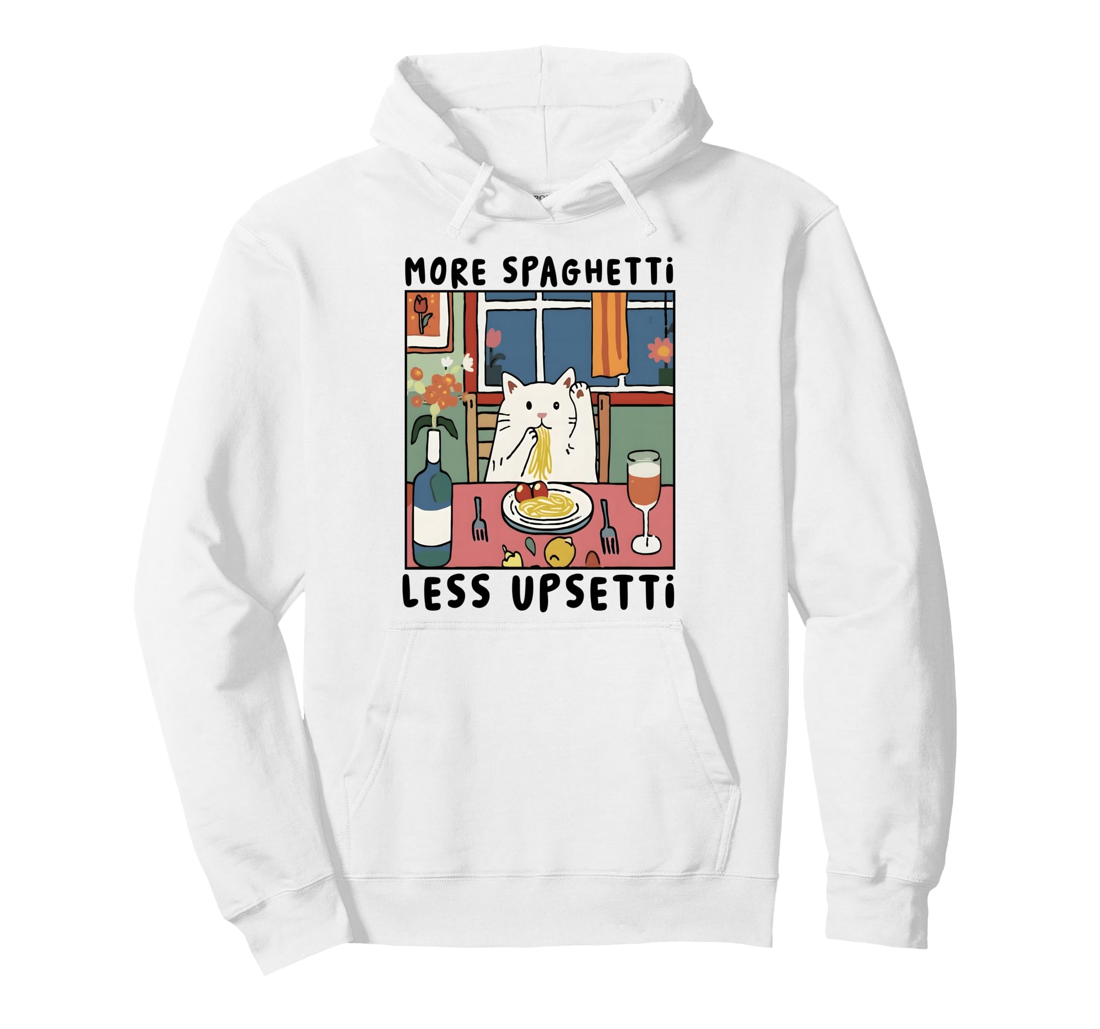 More Spaghetti Less Upsetti Cat Italian Hoodie - Trendy Graphic Unisex - T-Shirt, Sweatshirt, Hoodie